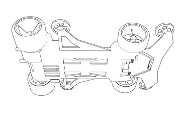 Vintage Mini 4WD Technical Drawing - Monochrome Line Art Vehicle Schematic Blueprint and Speed Race Car Outline Illustration Design Plans - Detailed Precision Hobby Model Engineering Diagram