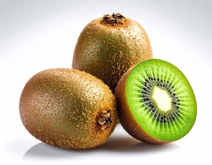 Fresh Green Kiwi Fruit with Brown Skin on Bright Background