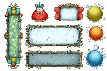 Colorful decorative frames and elements for a whimsical design layout or presentation for various purposes