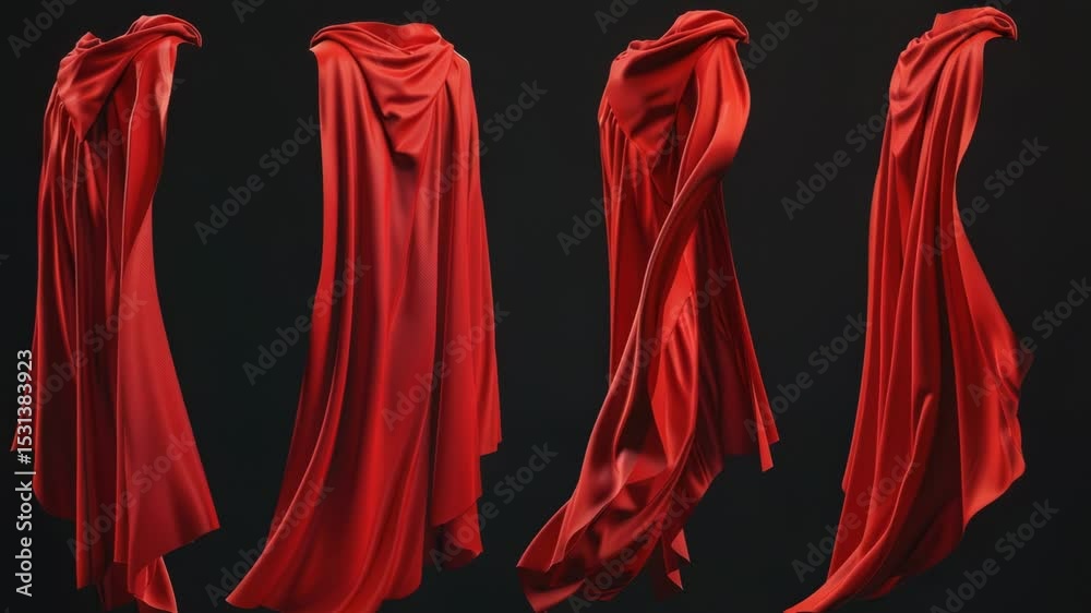 Poster a group of capes in bold red color standing out against a dark background, ideal for use in designs 