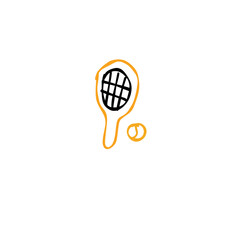 Doodle of tennis racket and ball on white background
