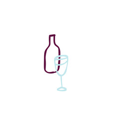 Simple line art of wine glass and bottle on white background