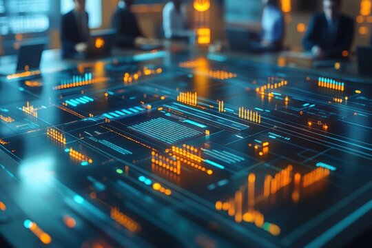 Futuristic Digital Interface Abstract Technology Background with glowing lines and data - Powered by Adobe
