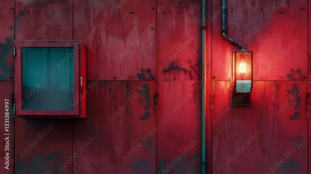 Poster a close-up of a bright light shining onto a bold red wall, ideal for use in abstract or minimalist d