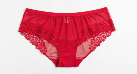 red lace womens underwear with floral patterns isolated on white background