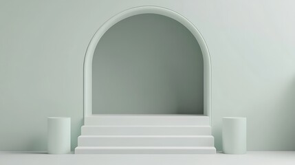 Obraz premium Abstract minimal scene with arch and stairs. 3d render illustration.