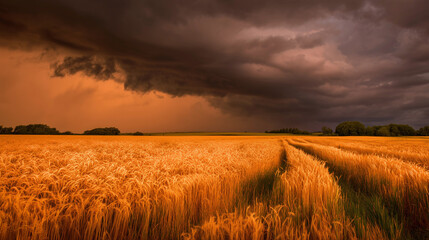 Obraz premium wheat field at sunset