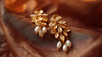 golden jewelry on a brown background
