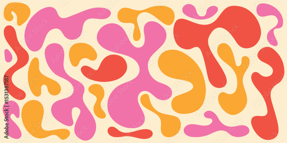 Poster funky liquid shapes seamless pattern- abstract colorful blobs, drops and splashes forms in psychedel
