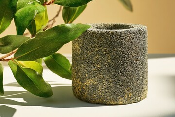 Organic product scene with concrete base and moss for nature-themed branding
