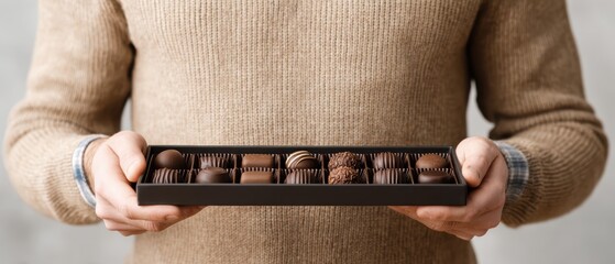 Sweet valentine's cocoa chocolate collection business setting melting moments cozy background man holding tray