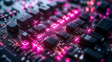 Fototapeta premium Circuit board glowing with vibrant pink light