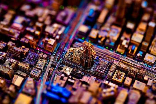 Abstract futuristic circuit board like city