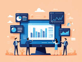 Data Analysis Team Collaboration Business Intelligence Vector Illustration