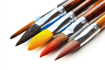 Fototapeta premium Close-up of colorful paintbrushes, tips angled forward