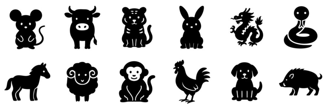 干支のシルエットアイコンセット｜Japanese Zodiac Silhouette Icon Set