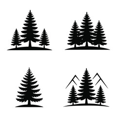 Pine Tree Silhouette Vector Set.