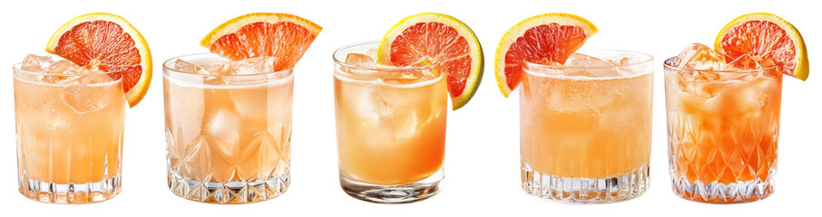 PNG Refreshing citrus cocktails lineup transparent background.