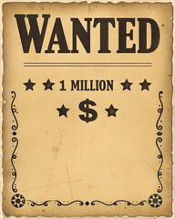 Vintage wanted poster with a blank space for details in an aged parchment style