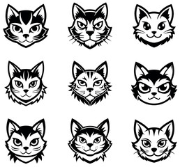 Vector Set of Fierce Cat Head Mascots for Esporta and Team Logos