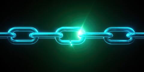 Obraz premium A glowing chain with a broken link, illuminated by a bright green light