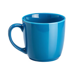 Isolated blue ceramic mug product photography for coffee tea hot drink beverage on black background studio shot