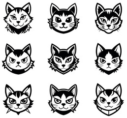 Vector Set of Fierce Cat Head Mascots for Esporta and Team Logos