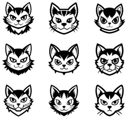 Fototapeta premium Vector Set of Fierce Cat Head Mascots for Esporta and Team Logos