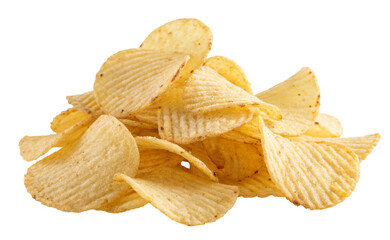 Pile of delicious crispy potato chips snack food photography for food blog and snack advertising product shot