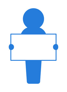 recommend clip art: 何も書かれていない横長の白い紙･パネルを持っている人のアイコン - お知らせや案内のピクトグラム