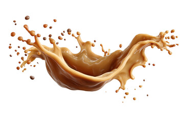 Coffee splash with beans isolated on transparent background