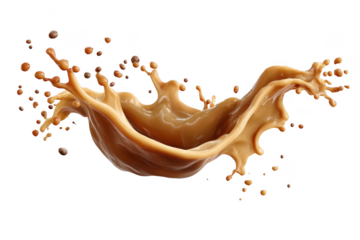 Coffee splash with beans isolated on transparent background