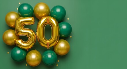 Golden 50th Birthday Celebration with Green Balloons