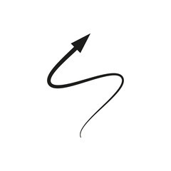 Wavy curved arrow. Thin long flexible arrow. Vector illustration.