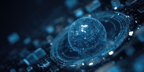 Abstract digital globe on a dark circuit board