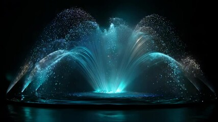 Illuminated digital water fountain with colorful sprays at night - Powered by Adobe