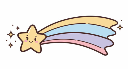 Cute Cartoon Shooting Star with Rainbow Trail