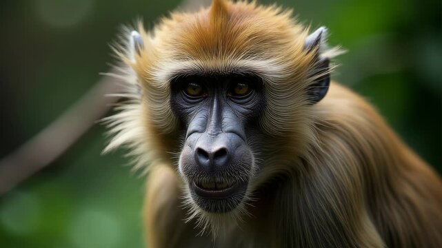 A close-up shot of a monkey's face with a blurred background, perfect for representing primates or wildlife.