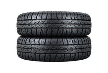 Freshly Manufactured Tires Isolated on Transparent Background.