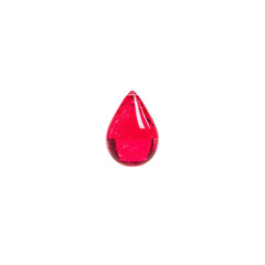 Fototapeta premium Vibrant red teardrop shaped gemstone with glossy surface, isolated on transparency background, showcasing its clarity and rich color. Perfect for jewelry design or gemology studies