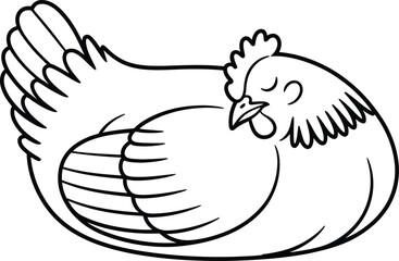 Obraz premium A Sleeping Hen Illustration: A charming black and white line drawing of a hen resting peacefully.