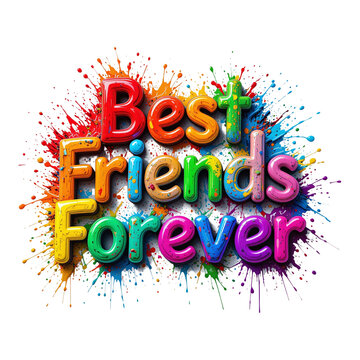 Colorful best friends forever message with paint splash and neon glow effect isolated on transparent background