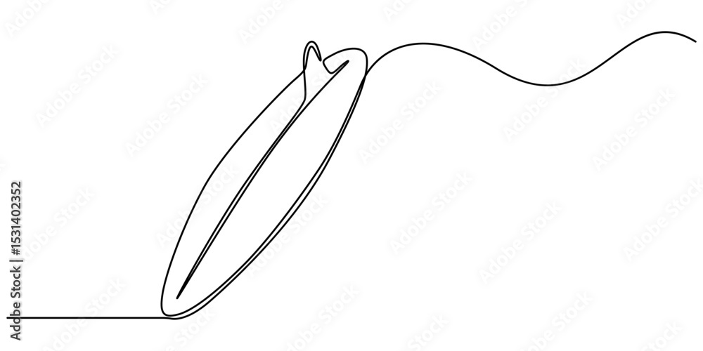 Poster single one line drawing surfboard, surfer standing on beach holding surfboard., continuous one line 