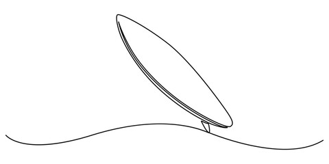 Single one line drawing Surfboard, surfer standing on beach holding surfboard., Continuous one line drawing of surfing longboard in the beach. Surfboard standing up in single line draw illustration. 