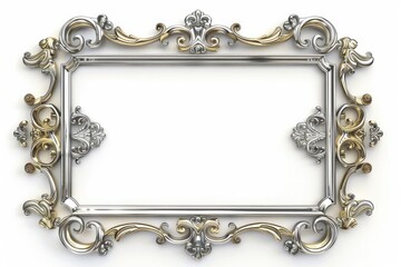 Ornate silver-gold baroque frame with elaborate carved details, embodying vintage luxury and decorative elegance
