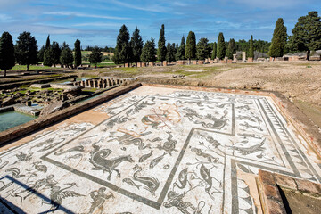 Fototapeta premium Mosaic of Neptune with sea creatures in Itálica, Seville, Spain