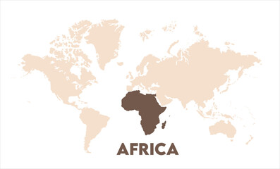 Naklejka premium Africa map highlighted on the world map, Africa map, modern world map, Illustration, eps 10, worldwide, all continents, all countries, worldwide project