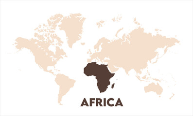 Naklejka premium Africa map highlighted on the world map, Africa map, modern world map, Illustration, eps 10, worldwide, all continents, all countries, worldwide project