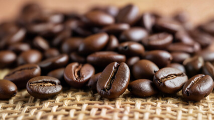 Naklejka premium Detailed coffee-bean image for beverage or food context. Useful for illustrating coffee, roasting, or cafe-related topics.