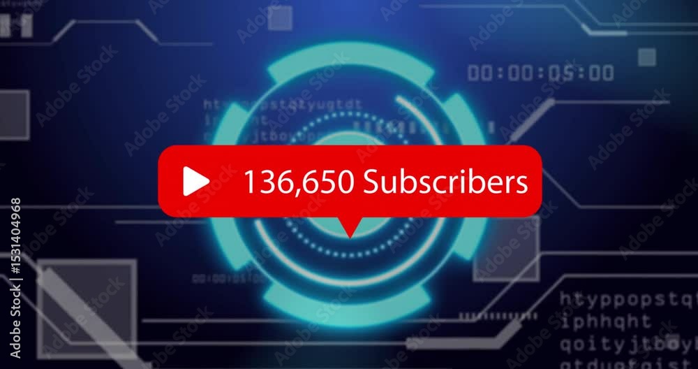 Poster red subscriber overlay fading in at 1-second mark, numbers updating over hud visualizing growth
